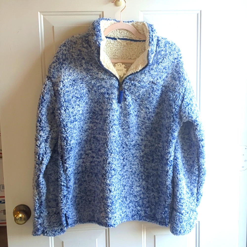 Oddy Blue White Speckled Fleece Sherpa Super Soft 1/4 Zip Pullover NWT Medium